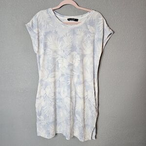 Lauren Ralph Lauren Dress Womens Medium Palm‎ Print T-Shirt Pocket Blue White